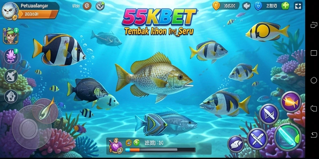 Gameplay seru Tembak Ikan di 55KBET dengan berbagai ikan untuk ditembak.