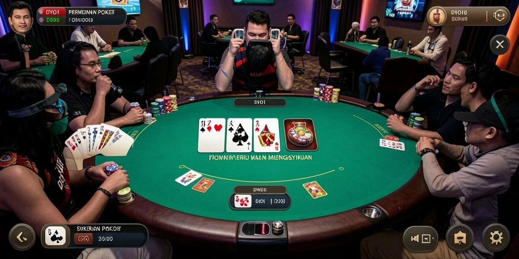 Screenshot gameplay DYO1 yang menampilkan suasana poker yang intens.