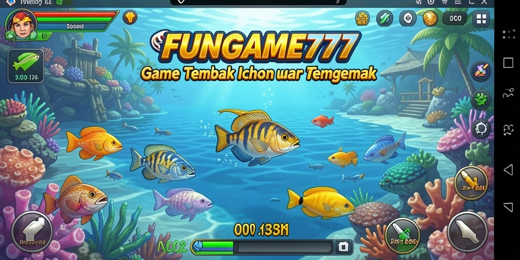 Tampilan seru dari gameplay FUNGAME777 saat berburu ikan.