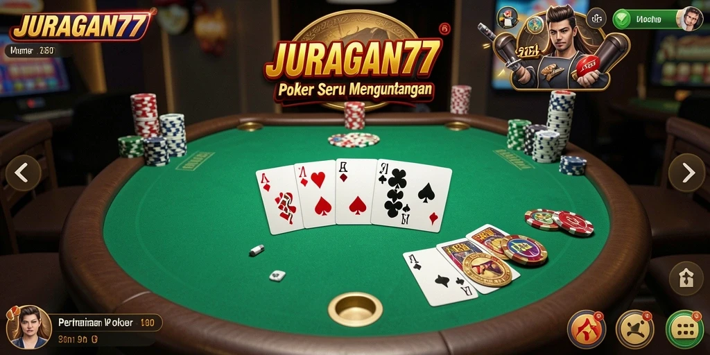 Tampilan gameplay Poker yang seru dan menantang di JURAGAN77.