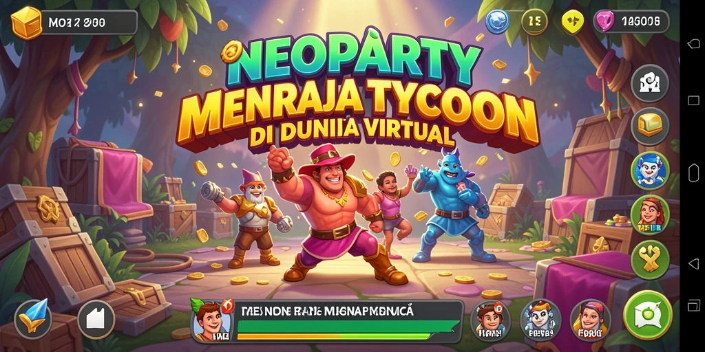 Tangkapan layar gameplay syuting NEOPARTY yang menunjukkan manajemen bisnis.